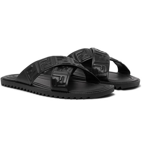 fendi logo-embossed double-strap leather sandals|Fendi Logo Embossed Leather Slides on SALE .